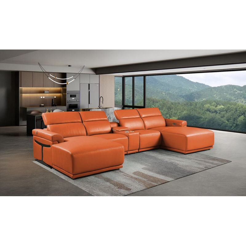 Canapé modulaire en U de couleur chameau 5 pièces Camel avec appuis-tête réglables Camel, Chameau