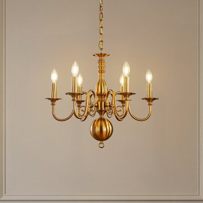 24'' 6-light Dimmable French Country Chandelier In Antique Brass Adjustable Vintage Candle Style Pendant Lighting For Dining Room Or Foyer