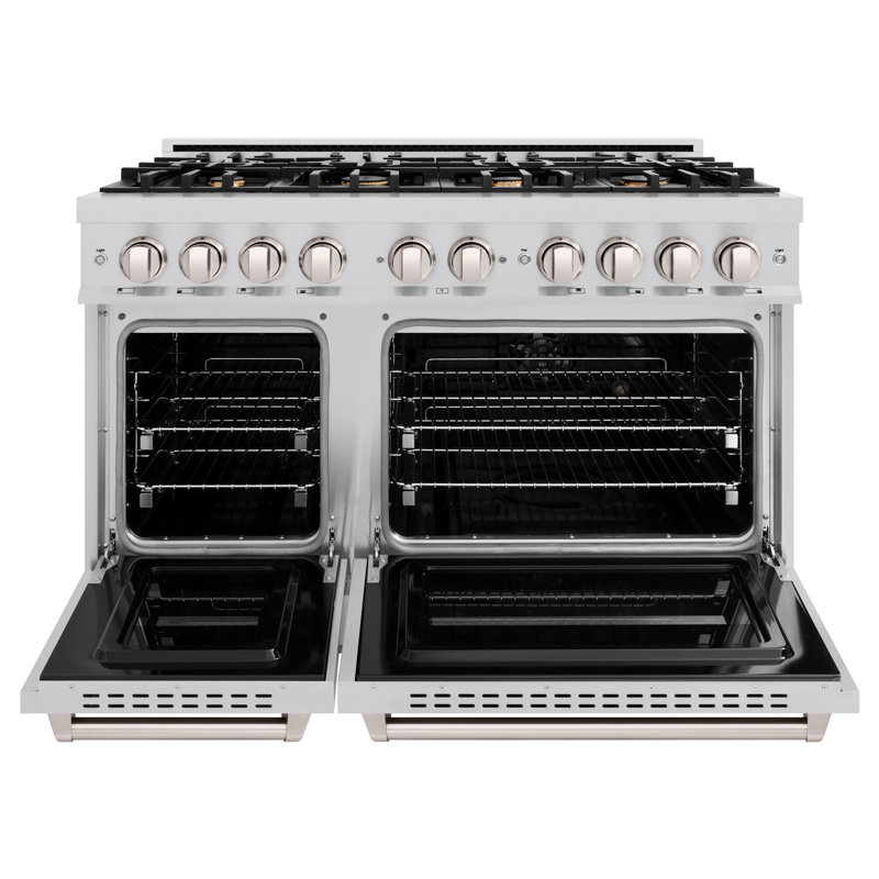 ZLINE 48" Classic Double Oven Gas Range in Stainless Steel with 8 Brass Burners, Stainless Steel/Brass Burners