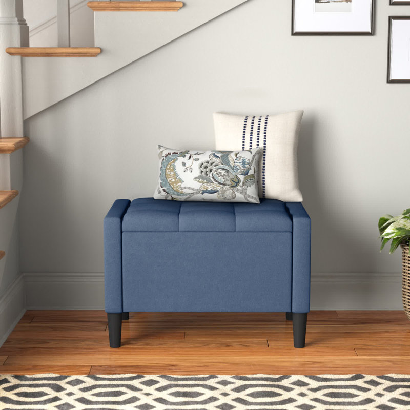 Banc de rangement rembourré Friesen, Bleu denim, H 19,4 po x l 29 po x P 18,3 po