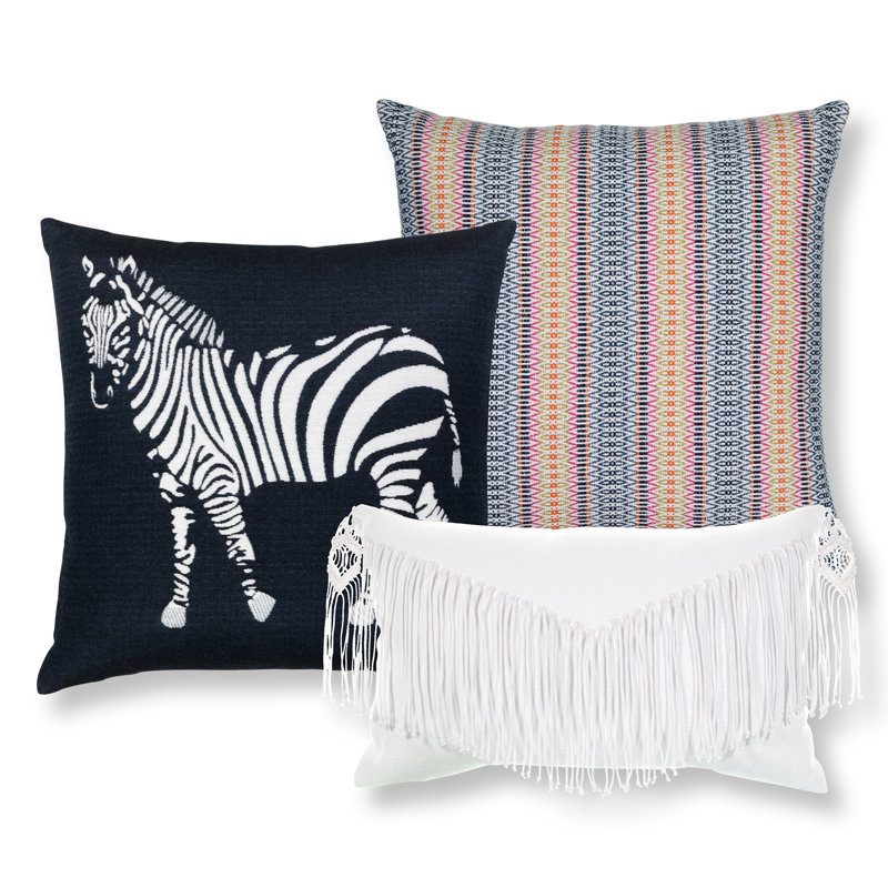 Mane Blanc Lumbar Outdoor Rectangular Sunbrella® Pillow Cover & Insert, Blanc