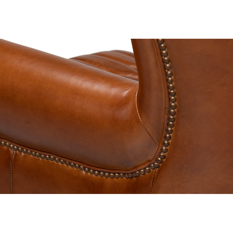 Vintage Havana Dark Brown Genuine Leather Swivel Accent Chair