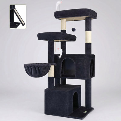 Structure d'escalade pour chat de 55 pouces, convenant à un arbre à chat multicouche pour plus de 4 chats, avec 2 condos, poteaux à griffer en sisal et hamac, structure stable et structure d'escalade intérieure peu encombrante.