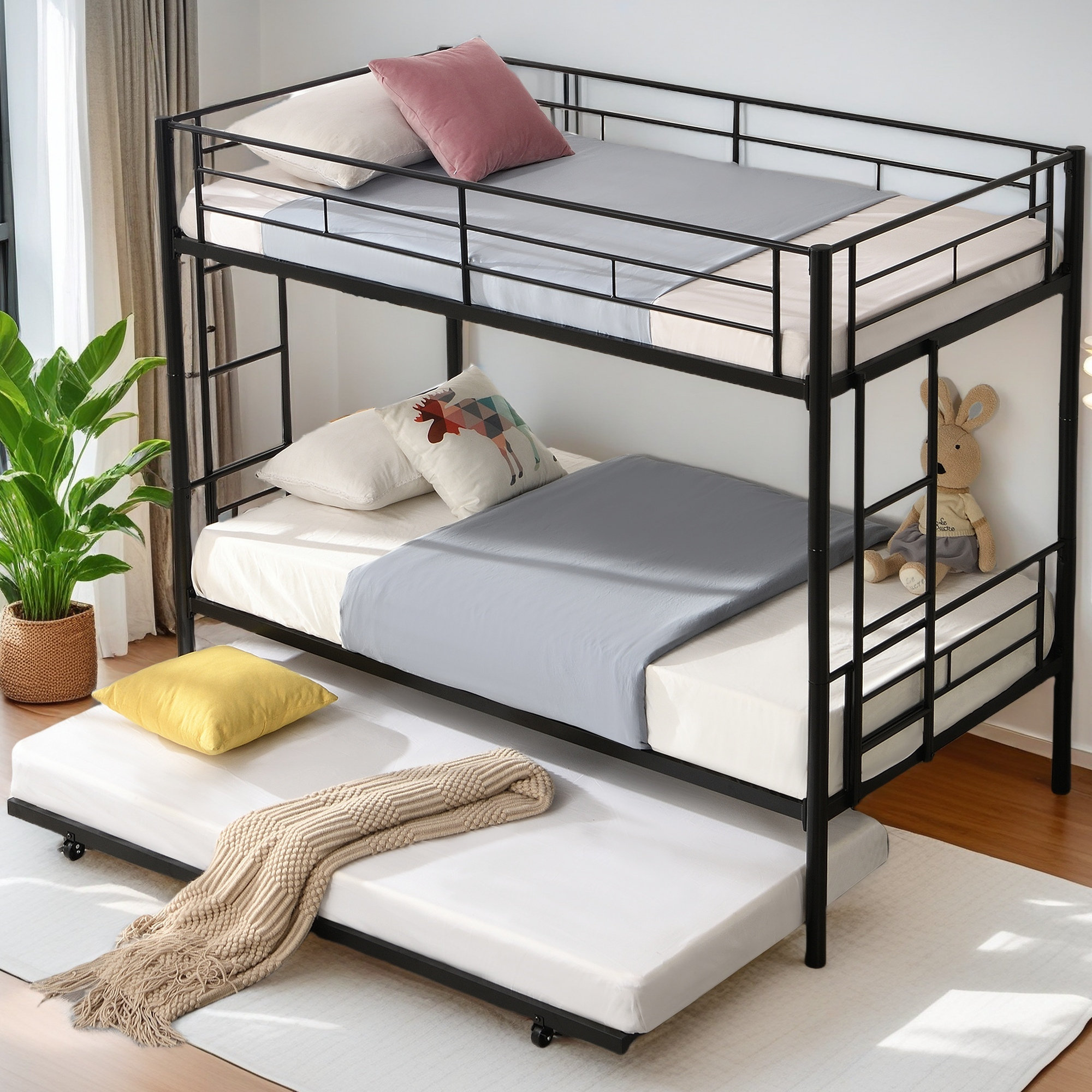 Isabelle & Max™ Twin Over Twin Bunk Bed Frame With Trundle,Metal ...