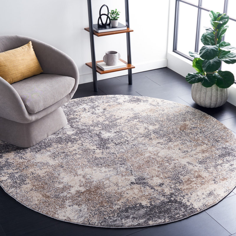 Hassell Abstract Light Gray/Gray Area Rug, Round 3'