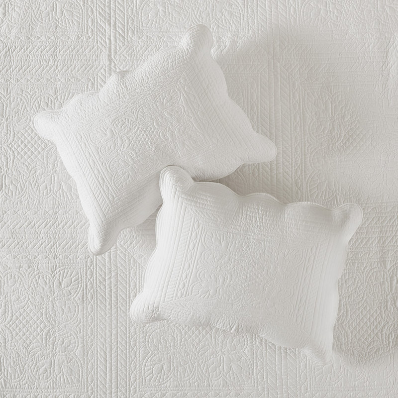 Ensemble de courtepointe réversible 3 pièces à bord festonné blanc / grand blanc | Idée de cadeau, Blanc