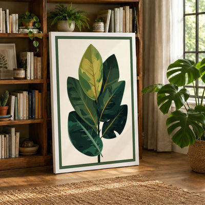 Single Stem in Green Botanical - Wrapped Canvas