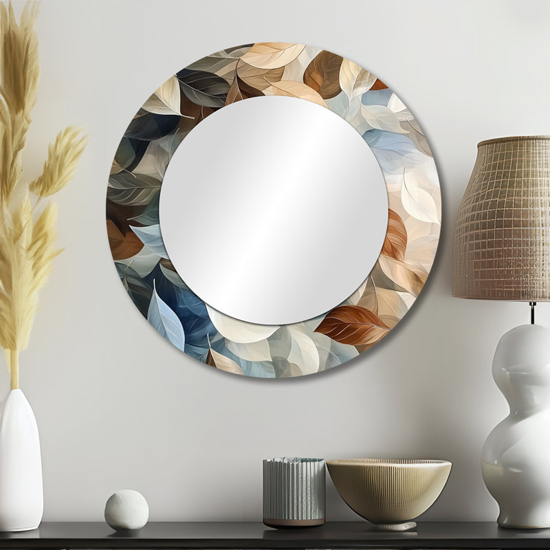 Feuilles d'amande soufflées au vent I - miroir décoratif floral imprimé sur métal, 23 po x 23 po