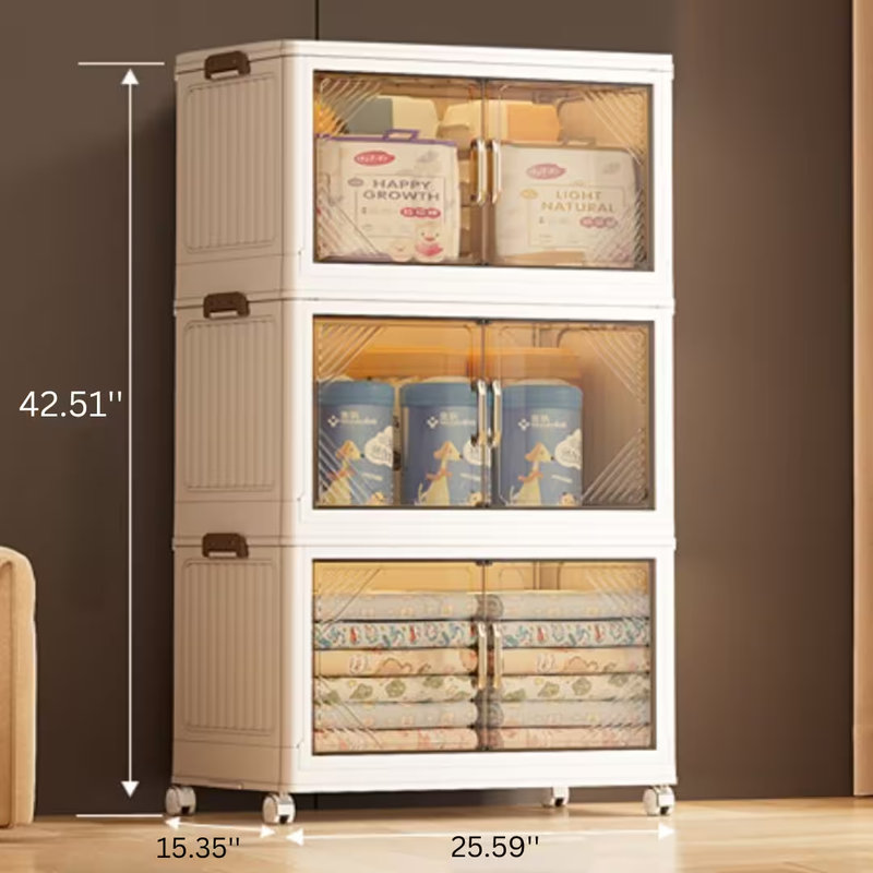Boîte de rangement pliable à porte transparente de 29,6 pte de 292 pte - Organisateur de grande capacité à 3 niveaux, facile d'accès et peu encombrant