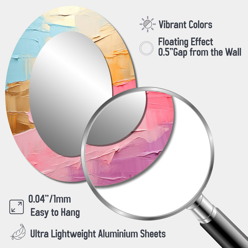 Minimalisme chassant les arcs-en-ciel I - Miroir décoratif ovale sur métal, H 40 po x l 30 po
