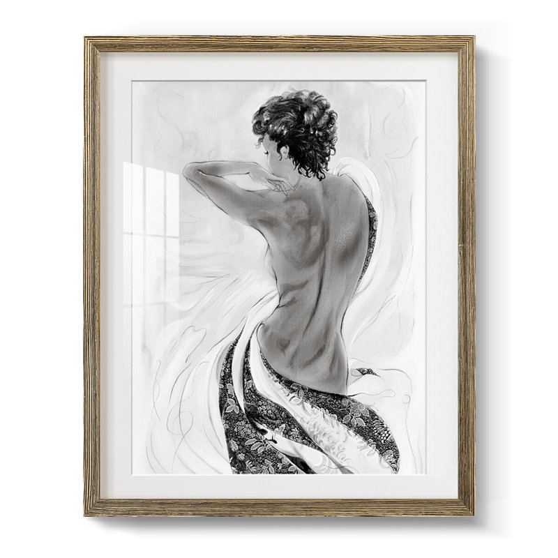 Esquisse de solitude II, Blanc, Papier avec cadre noyer