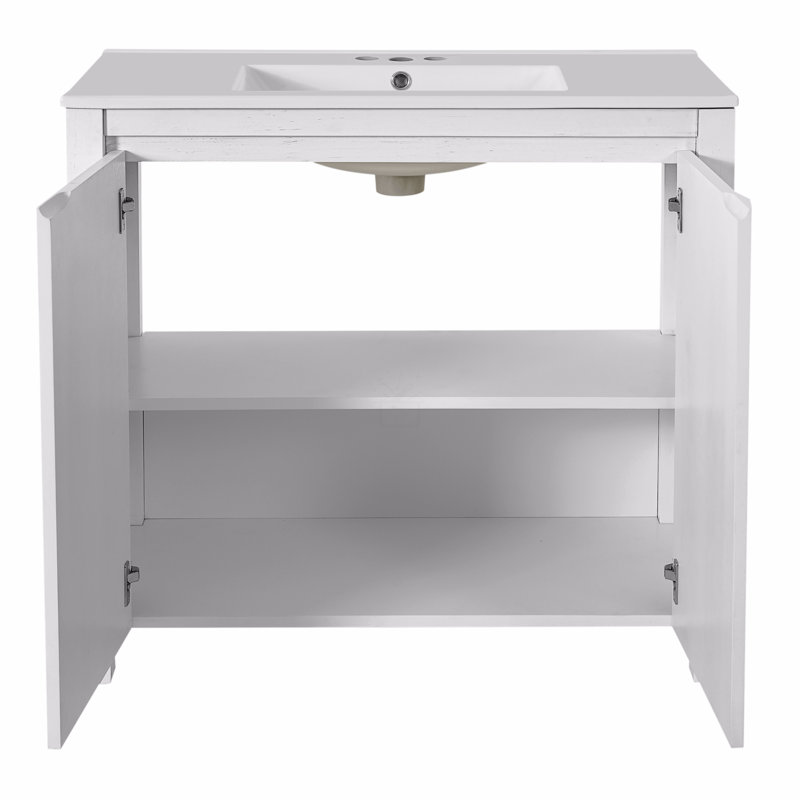 36 " Bathroom Vanity Organizer With Ceramic Sink, Set Bathroom Storage Cabinet, White