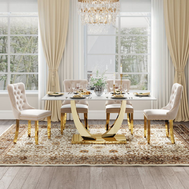 Kekeli 6 - Person Pedestal Dining Set, 30"H x 63"L x 35.4"W, Beige