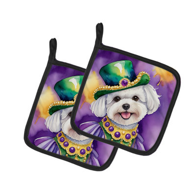 Bichon Frise King of Mardi Gras Pair of Pot Holders