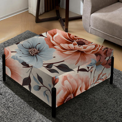 Retro Nostalgia Pink Floral Fantasy - Floral Large Square Ottoman