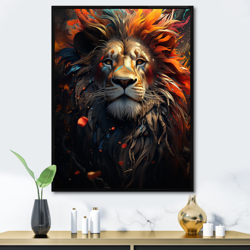 «Lion Wild Essence» sur toile, Cadre flottant noir, H 20 po x l 12 po x P 1 po