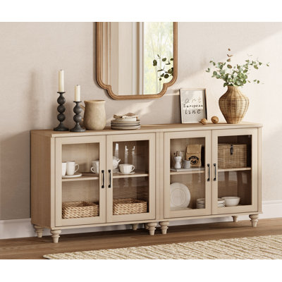 Scarlett Sideboard Cabinet With Bar Hutch, Buffet Cabinet With 4 Glass Doors