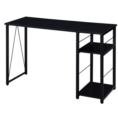 Bureau industriel noir avec étagères de rangement pour usage professionnel - Espace de travail fonctionnel et polyvalent, spacieux et adapté à vos besoins.