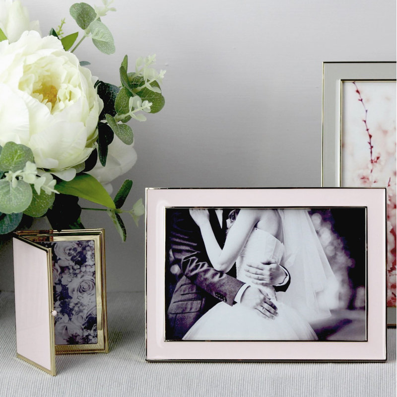 Light Pink and Silver Enamel 4x6 Picture Frame