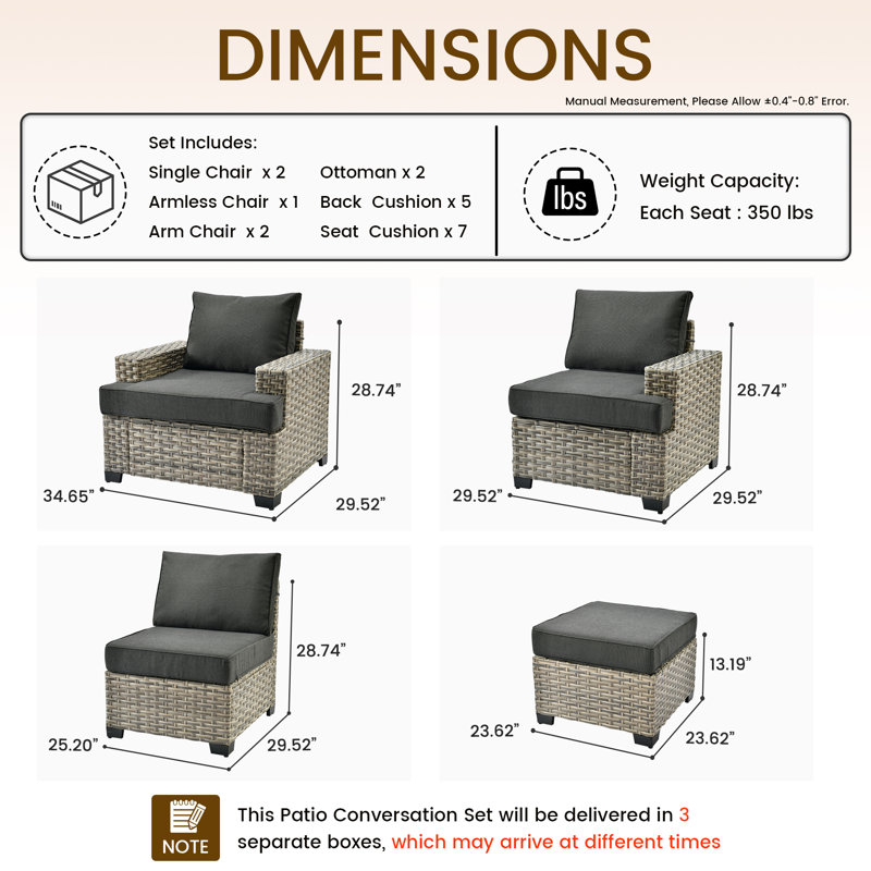 7 - Person Patio Furniture Set with Chairs, Outdoor Wicker Rattan Sectional Seating Group with Cushions, All Weather Sofa Conversation Set with Ottomans for Garden Backyard