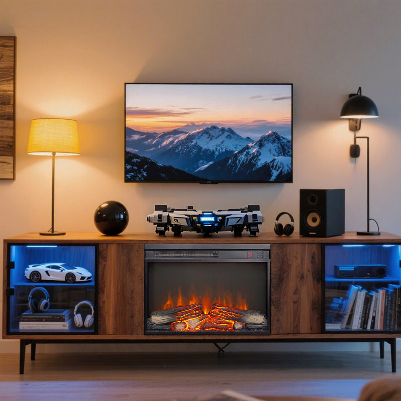 Electric Fireplace Insert, Thin Heater With Log Set & Realistic Flame, Remote Control With Timer, Overheating Protection