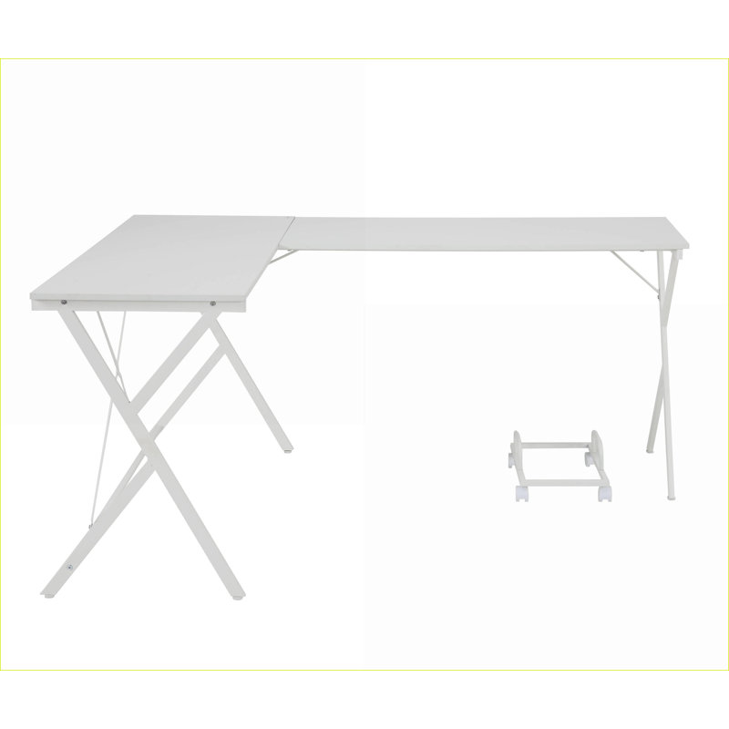 Bureau d'ordinateur moderne en L blanc avec support pour unité centrale de bureau | Métal Bois