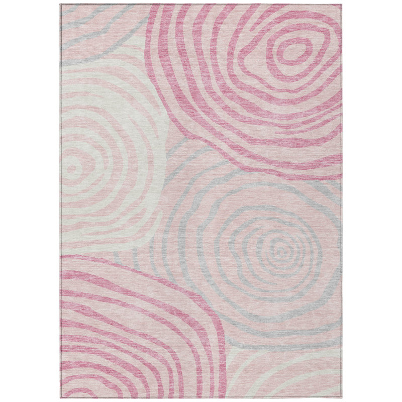 Tapis extérieur lavable abstrait 10 pi x 14 pi rose ivoire et gris