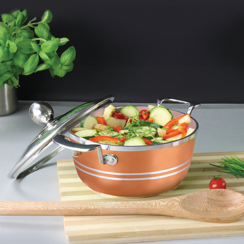 SQ Professional Metallic 5 - Piece Non-Stick Aluminium Cookware Set- Induction Ready, Jasper-Copper