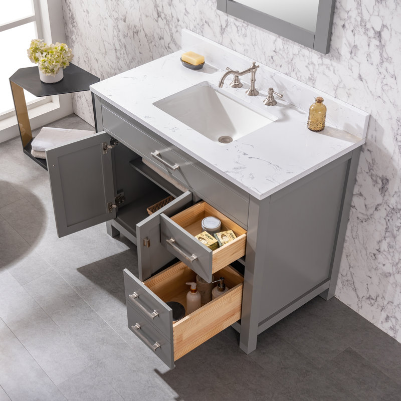 Ensemble de meuble-lavabo simple 42 po Ajhane, Gris / Nickel brossé