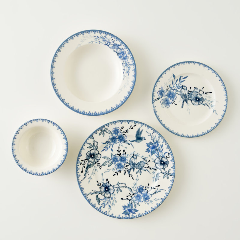 Service de table en porcelaine 24 pièces Bleu Blanc