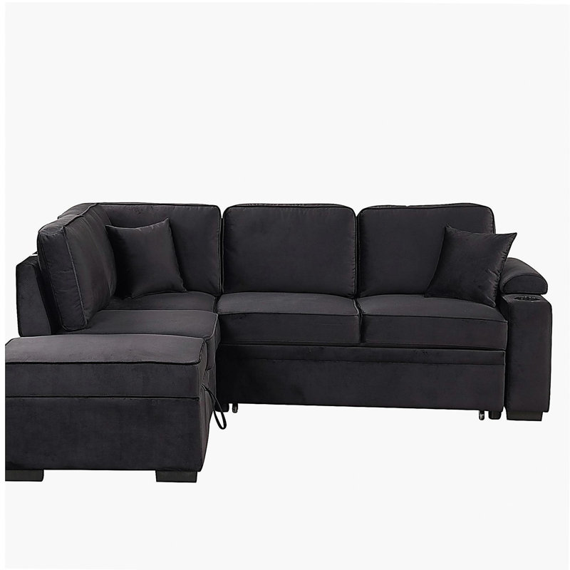 Canapé-lit de 84,75 po, canapé-lit coulissant 2 en 1 avec canapé en forme de L et repose-pieds avec rangement, adapté au salon, à la chambre à coucher et à l'appartement, noir