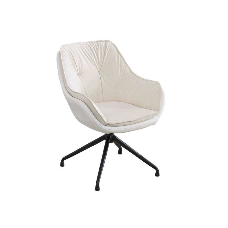 Swivel Vanity Chair White Faux Leather, 360° Auto-Return Home Office Accent Armchair with Stain-Resistant Ergonomic Seat