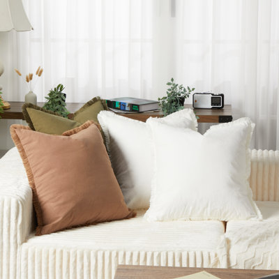 4-Pack Washed Cotton Solid Pillow Covers with Tassel & Hidden Zipper – Soft, Durable, Throw Pillowcases for Living Room