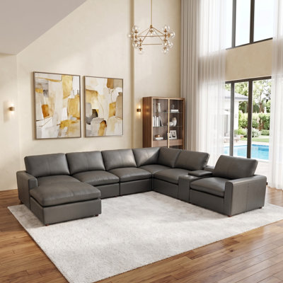 Roeher Top-Grain Leather Large Seating Modular Sectional