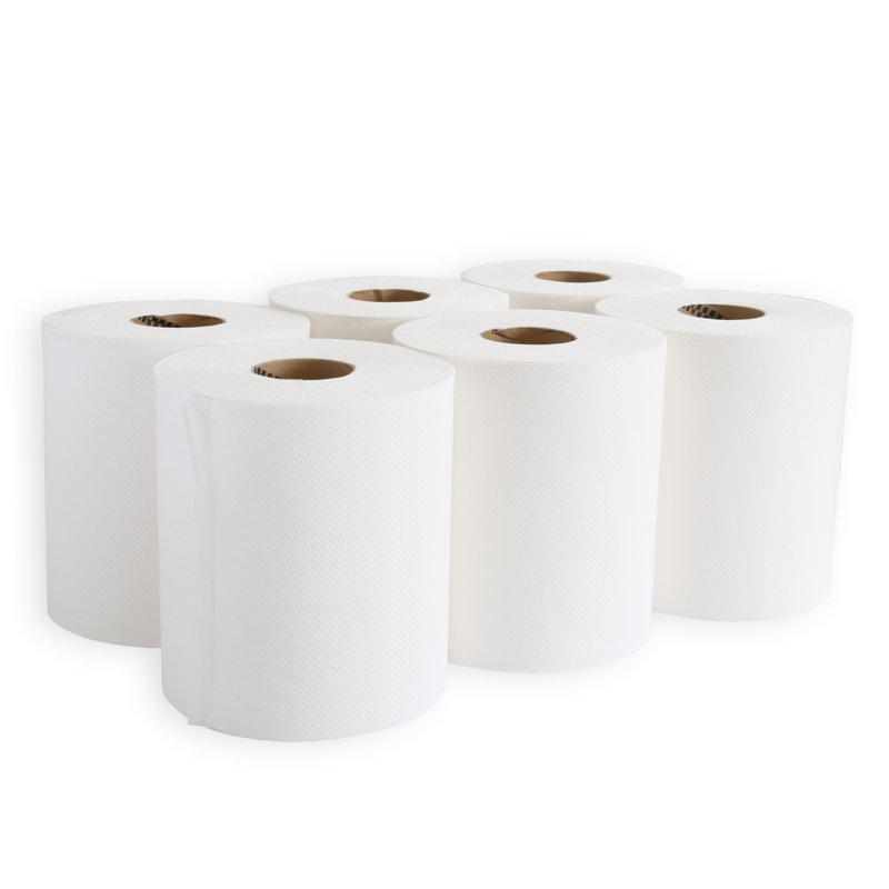 SUAVE Rouleaux de papier essuie-tout 2 plis à déroulage central, paquet de 6, blancs, absorbants et jetables, pour cuisines professionnelles, bureaux et nettoyage général