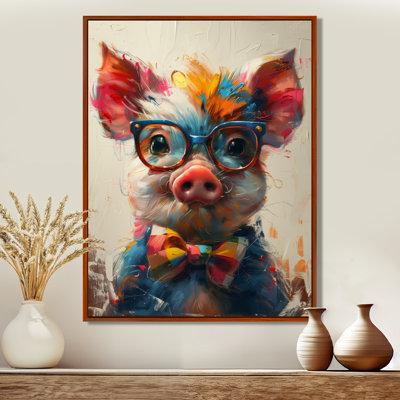 Curious Green Pink Pig Portrait - Pig Animal Wall Decor