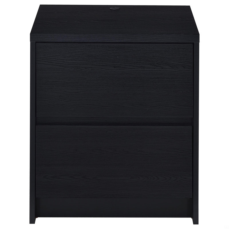 Table de chevet 2 tiroirs avec lumières DEL et USB, Noir