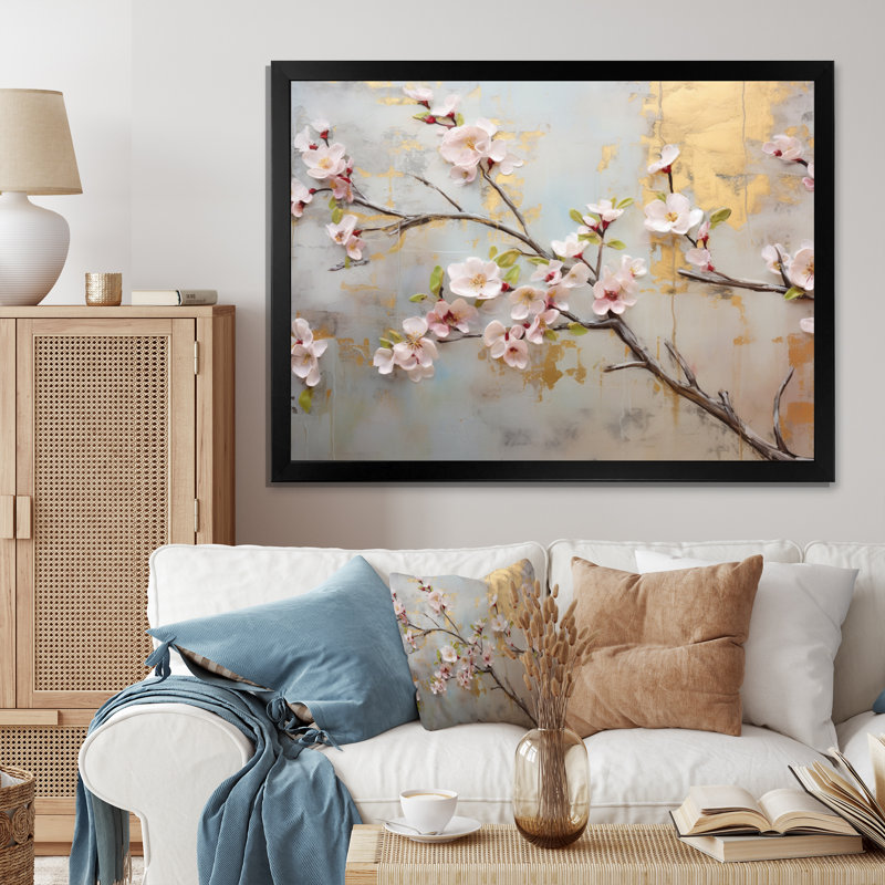 Pommier en fleurs Harmony IV - impression, H 30 po x l 40 po x P 1,5 po, Cadre photo noir