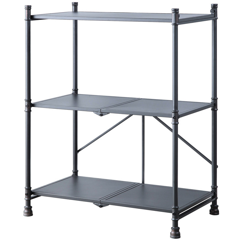 Console pliable avec 3 tablettes - Tuyau d'eau industriel en métal noir et bronze et en matériau synthétique, pliable, aucun assemblage requis