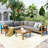 4-Piece Outdoor Acacia Wood Sofa Set Conversation Set-1884434523-1884434522