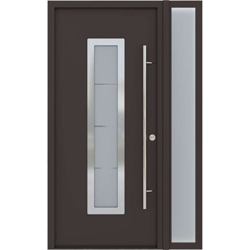 Porte avant moderne en acier Argos avec panneau latéral gauche-droite, Brun / blanc, Ouverture à droite