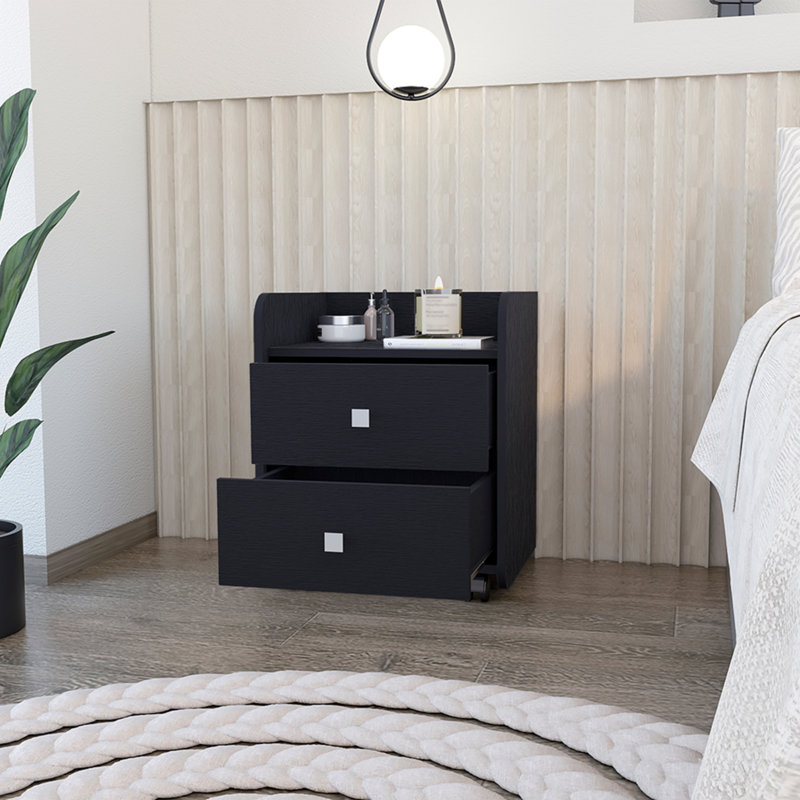 Nightstand Csmet, Metal Handle, Two Drawers, Nightstand, Black