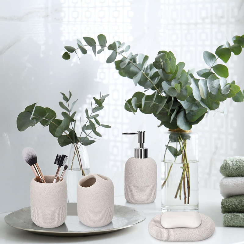 Beige Bathroom Accessory Set,4 Piece