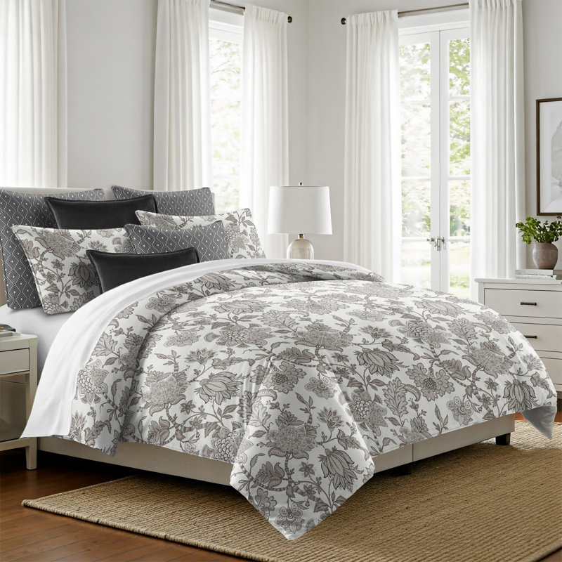 Bronte Ivory Cotton Duvet Cover Set, California King Duvet Cover + 7 Additional Pieces