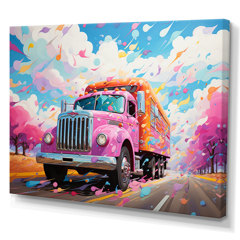 Camion Raimbow rose sur toile, H 34 po x l 44 po x P 1,5 po, Toile tendue