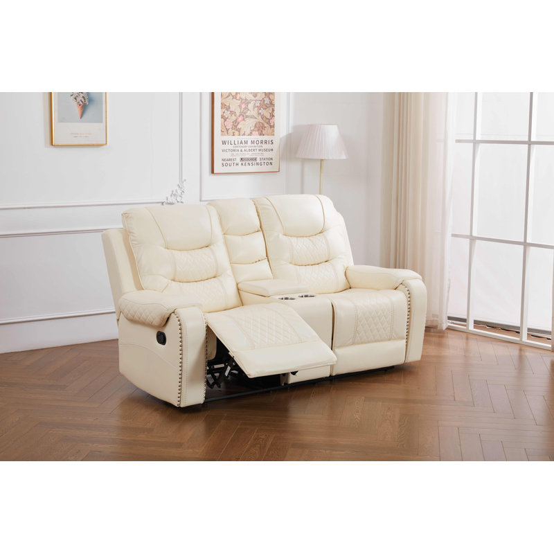 Adele 77.3'' Wide Modern Super Soft Faux Leather Manual Reclining Loveseat, Beige