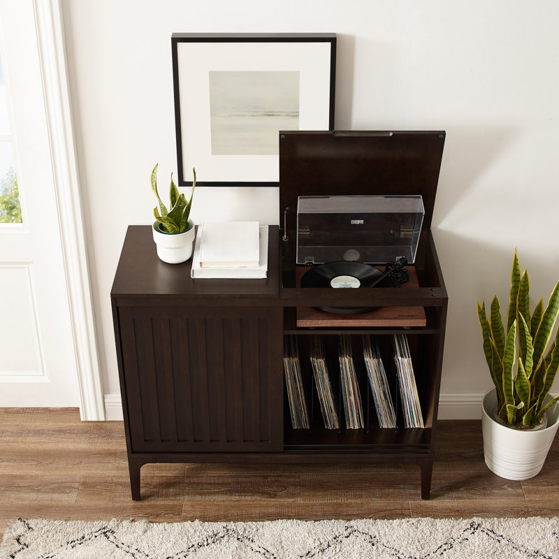 Media Shelves, 34.63" H x 42.13" W x 18" D, Brown