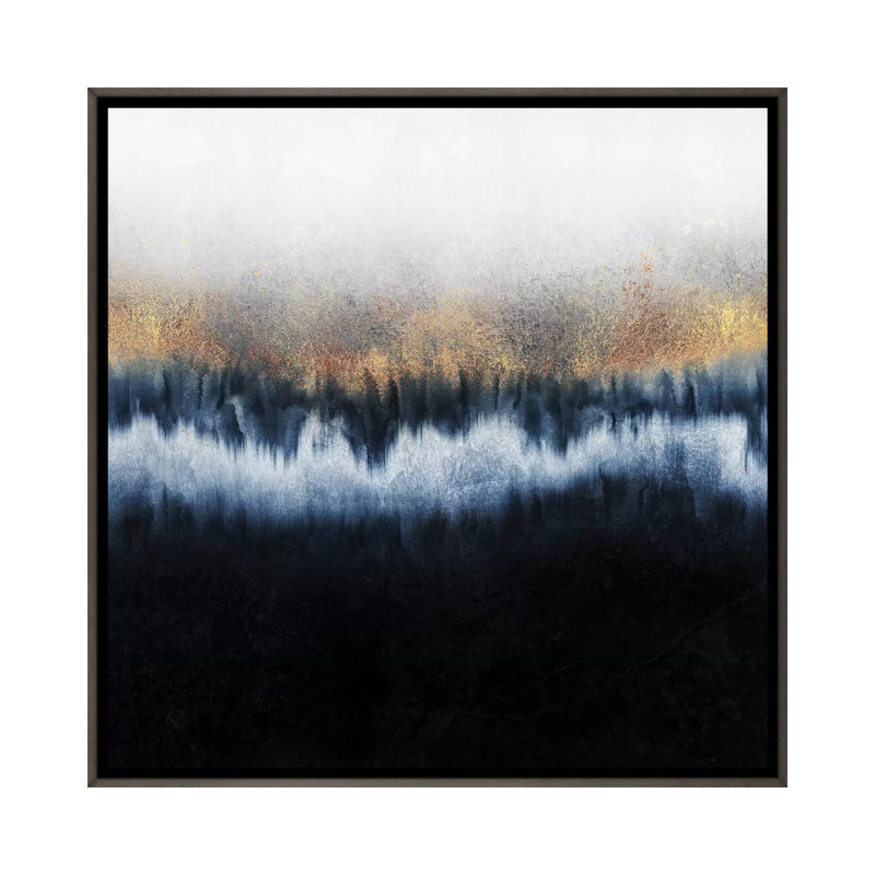 « Golden Horizon-carré » par Elisabeth Fredriksson-impression d’art graphique, Toile encadrée de bois rustique foncé