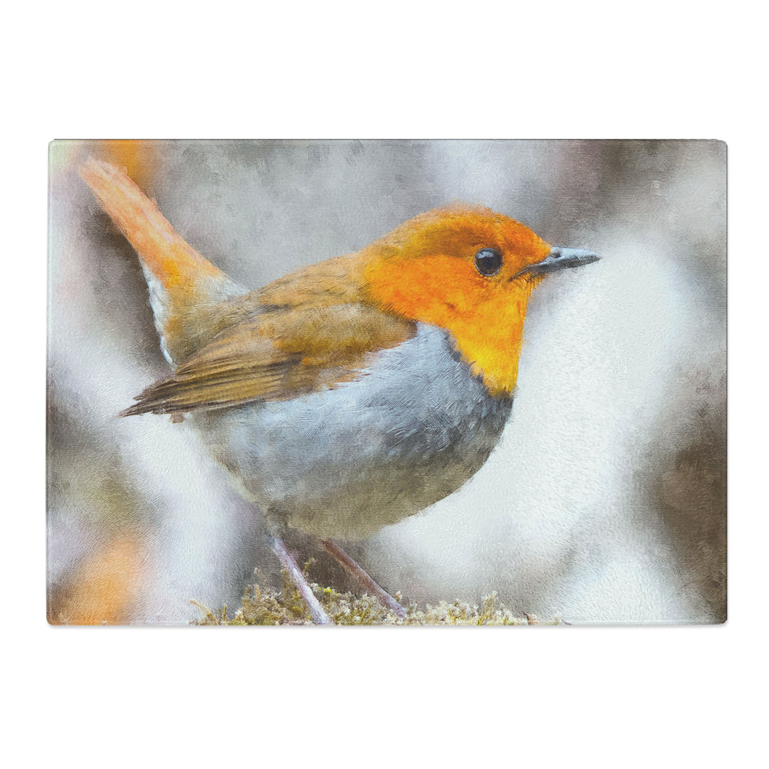 Tempered Glass Charming Robin Bird Chopping Board