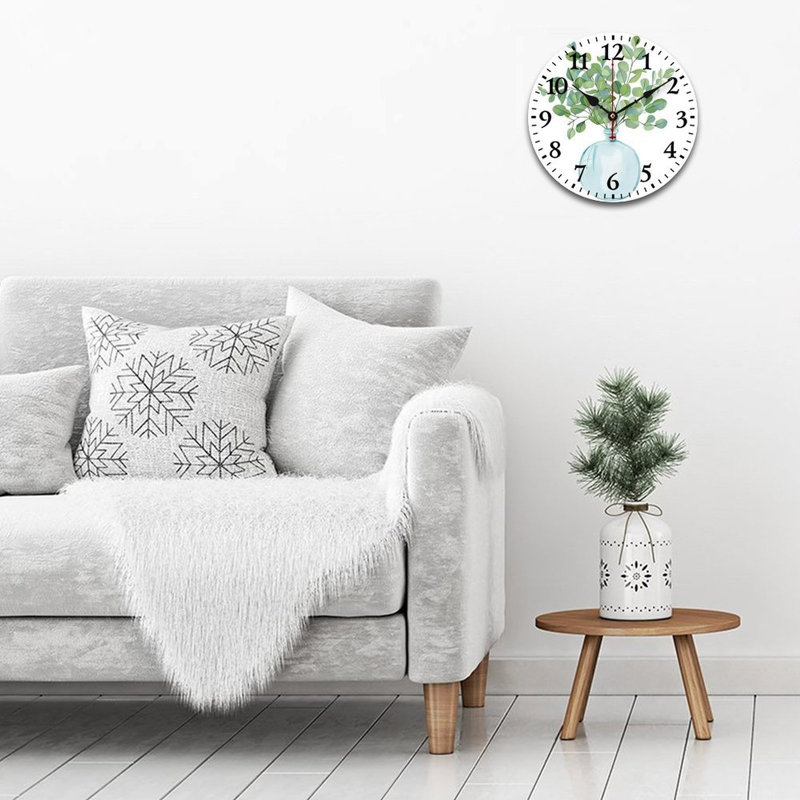 Horloge murale décorative aquarelle Eucalyptus bleu clair 12 "x 12"
